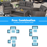 NNECW 4 Piece Patio Wicker Furniture Set with Glass Coffee Table and Removable Cushions-Grey