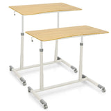 NNECW Mobile Height Adjustable Sit to Stand Up Computer Desk with Lockable Wheels