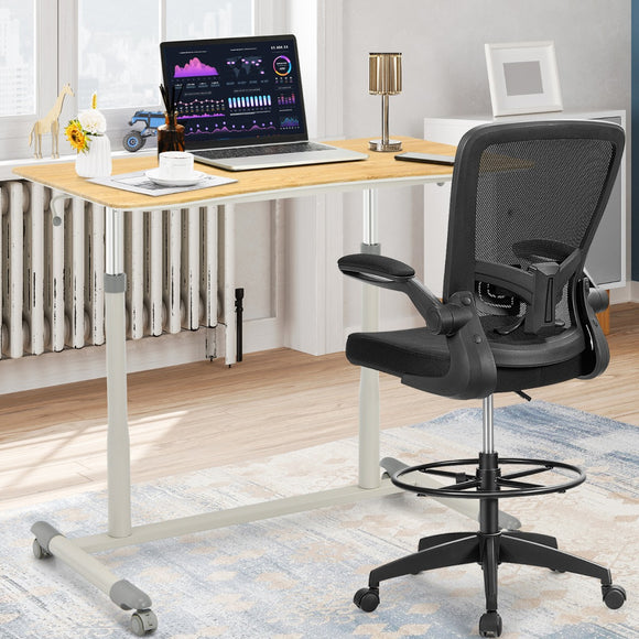 NNECW Mobile Height Adjustable Sit to Stand Up Computer Desk with Lockable Wheels