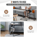NNECW C-shaped End Table with Side Pocket for Living Room, Bedroom