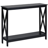 NNECW Industrial 2-Tier Narrow Console Table with Storage Shelf for Entryway-Black