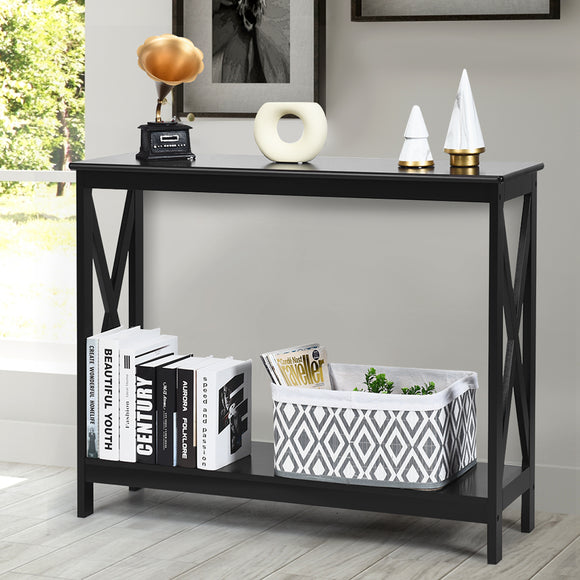NNECW Industrial 2-Tier Narrow Console Table with Storage Shelf for Entryway-Black