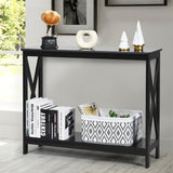 NNECW Industrial 2-Tier Narrow Console Table with Storage Shelf for Entryway-Black