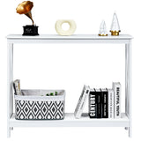 NNECW Industrial 2-Tier Narrow Console Table with Storage Shelf for Entryway-White