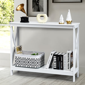 NNECW Industrial 2-Tier Narrow Console Table with Storage Shelf for Entryway-White