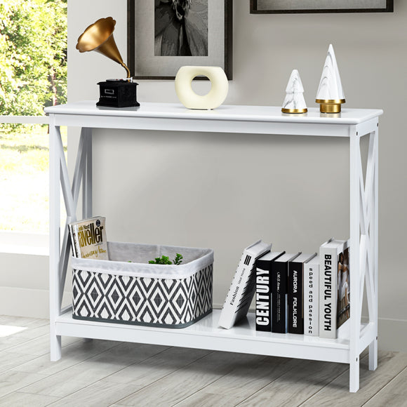 NNECW Industrial 2-Tier Narrow Console Table with Storage Shelf for Entryway-White