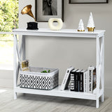 NNECW Industrial 2-Tier Narrow Console Table with Storage Shelf for Entryway-White