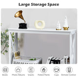 NNECW Industrial 2-Tier Narrow Console Table with Storage Shelf for Entryway-White