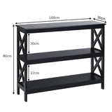 NNECW X-Design 3-Tier Console Table with Shelf for Entryway-Black