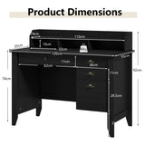 NNECW 120 CM Computer Desk with 4 Storage Drawers &amp;amp; Hutch for Home Office-Black