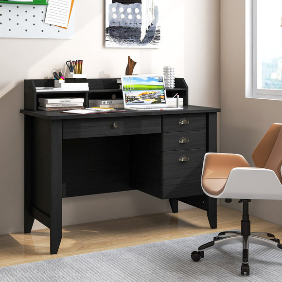 NNECW 120 CM Computer Desk with 4 Storage Drawers &amp; Hutch for Home Office-Black