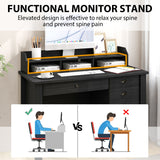 NNECW 120 CM Computer Desk with 4 Storage Drawers &amp;amp; Hutch for Home Office-Black