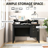 NNECW 120 CM Computer Desk with 4 Storage Drawers &amp;amp; Hutch for Home Office-Black
