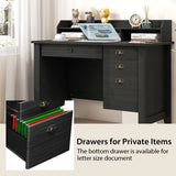 NNECW 120 CM Computer Desk with 4 Storage Drawers &amp;amp; Hutch for Home Office-Black