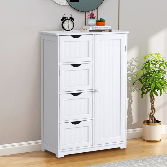 NNECW Wooden Floor Cabinet with 4 Drawers for Bathroom Hallway-White