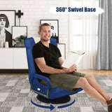 NNECW 5-Position Adjustable Folding Floor Gaming Chair with 360° Swivel Base-Navy