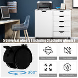 NNECW Mobile Storage Unit with 5 Drawers and Cupboard-White