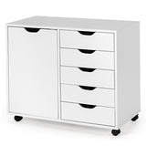 NNECW Mobile Storage Unit with 5 Drawers and Cupboard-White