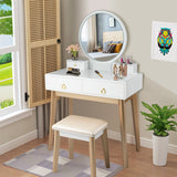 NNECW Dressing Table Stool Set with Makeup Mirror for Bedroom-White