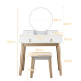 NNECW Dressing Table Stool Set with Makeup Mirror for Bedroom-White