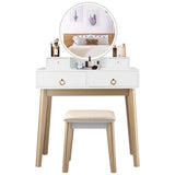 NNECW Dressing Table Stool Set with Makeup Mirror for Bedroom-White