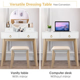 NNECW Dressing Table Stool Set with Makeup Mirror for Bedroom-White