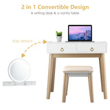 NNECW Dressing Table Stool Set with Makeup Mirror for Bedroom-White