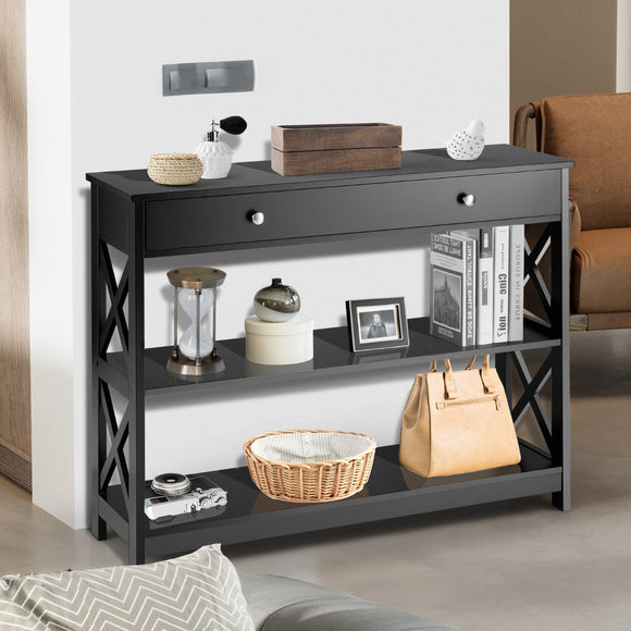 NNECW Console Table with Drawer and 2 Shelves for Living Room/Entrance-Black