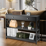 NNECW Console Table with Drawer and 2 Shelves for Living Room/Entrance-Black
