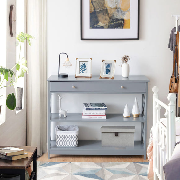 NNECW Console Table with Drawer and 2 Shelves for Living Room/Entrance-Grey
