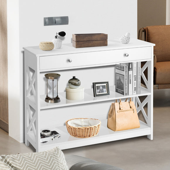 NNECW Console Table with Drawer and 2 Shelves for Living Room/Entrance-White