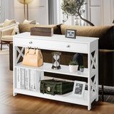NNECW Console Table with Drawer and 2 Shelves for Living Room/Entrance-White