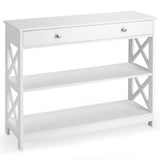 NNECW Console Table with Drawer and 2 Shelves for Living Room/Entrance-White