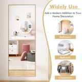 NNECW Full Body Mirror with Rectangular Aluminum Frame for Bathroom Golden