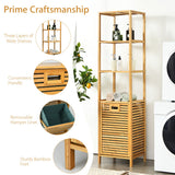NNECW Bamboo Tower Hamper Organizer with 3-Tier Storage Shelves for Bathroom
