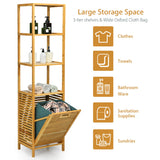NNECW Bamboo Tower Hamper Organizer with 3-Tier Storage Shelves for Bathroom
