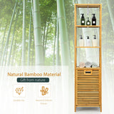 NNECW Bamboo Tower Hamper Organizer with 3-Tier Storage Shelves for Bathroom