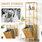 NNECW Bamboo Tower Hamper Organizer with 3-Tier Storage Shelves for Bathroom