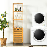 NNECW Bamboo Tower Hamper Organizer with 3-Tier Storage Shelves for Bathroom