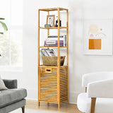 NNECW Bamboo Tower Hamper Organizer with 3-Tier Storage Shelves for Bathroom