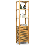 NNECW Bamboo Tower Hamper Organizer with 3-Tier Storage Shelves for Bathroom