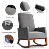 NNECW Modern Rocking Chair with Rubber Wood Base for Living Room-Grey