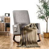 NNECW Modern Rocking Chair with Rubber Wood Base for Living Room-Grey
