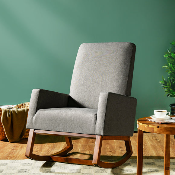 NNECW Modern Rocking Chair with Rubber Wood Base for Living Room-Grey