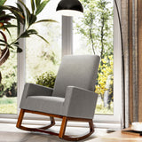 NNECW Modern Rocking Chair with Rubber Wood Base for Living Room-Grey