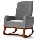 NNECW Modern Rocking Chair with Rubber Wood Base for Living Room-Grey
