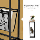 NNECW  2-Tier Industrial End Table with Mesh Magazine Holder Sling for Living Room/Bedroom/Office