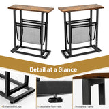 NNECW  2-Tier Industrial End Table with Mesh Magazine Holder Sling for Living Room/Bedroom/Office