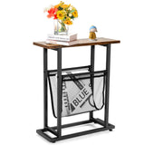 NNECW  2-Tier Industrial End Table with Mesh Magazine Holder Sling for Living Room/Bedroom/Office