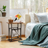 NNECW  2-Tier Industrial End Table with Mesh Magazine Holder Sling for Living Room/Bedroom/Office